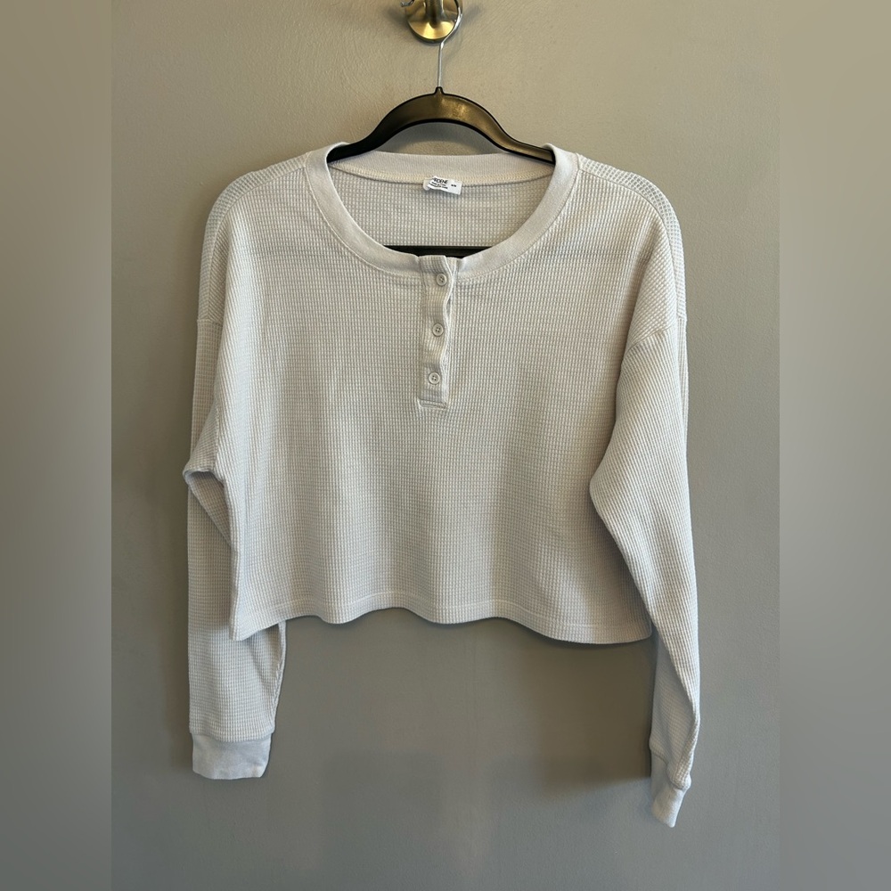 Ardene cream waffle knit long sleeve crop top size M